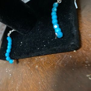 Hand made blue beaded dangle ear rings